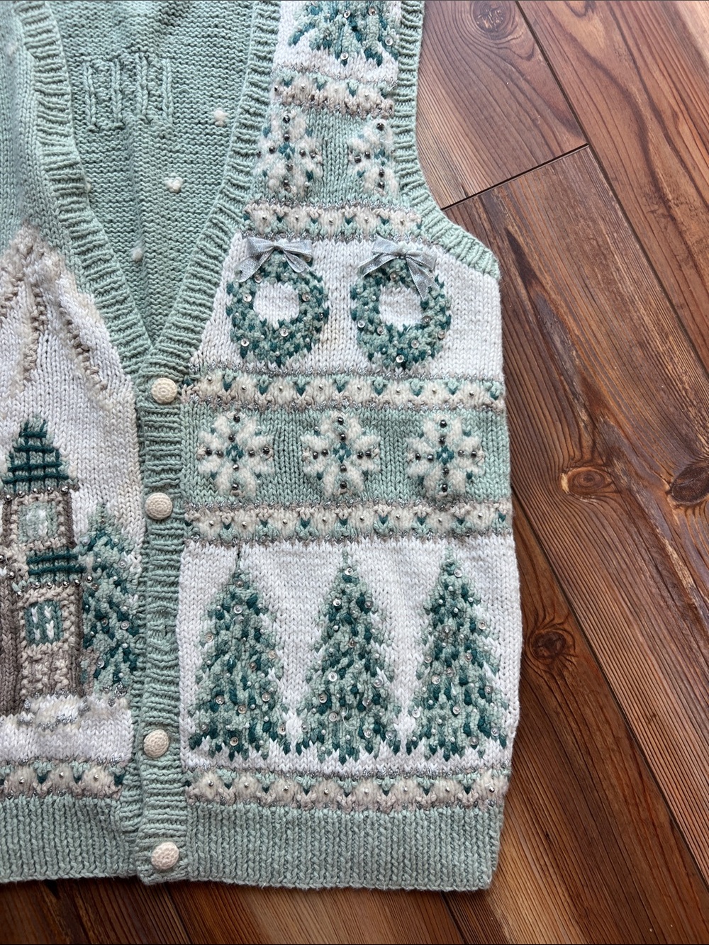 Vintage Marisa Christina Mint & Cream Holiday Knit Vest - Picture 2 of 9